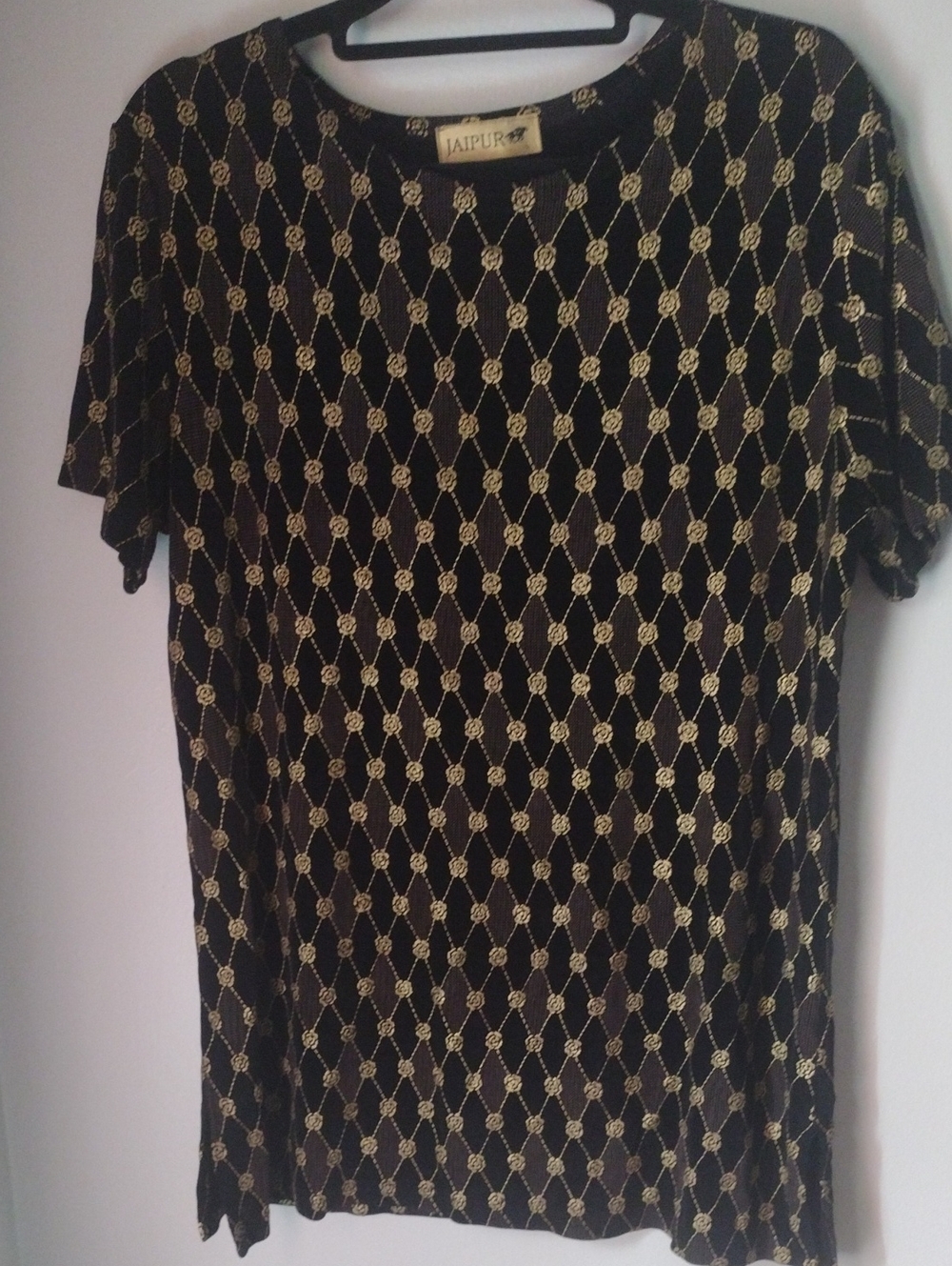 Jaipur Black Shirt with Gold Lattice Pattern Size L